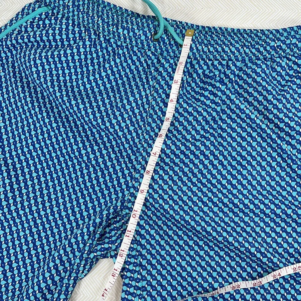 Mr. Swim Men's Large 100% Nylon Blue/Turquoise 3D Boxes Swim Beach Board Shorts